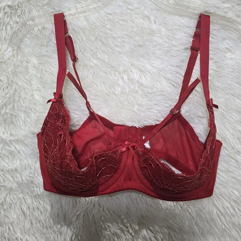 Cacique Demi Half Cup Push Up Underwire Bra Lingerie Strappy Lace Trim 38DD